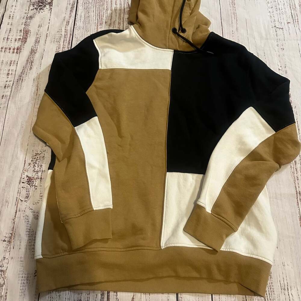 Tahari Colorblock Hoodie Tan Black White-L